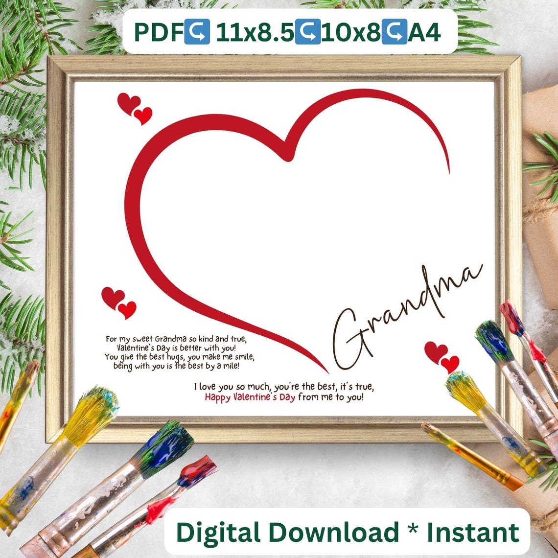 Grandma Valentine Heart Handprint Poem Craft Keepsake Gift Poster - Image 2