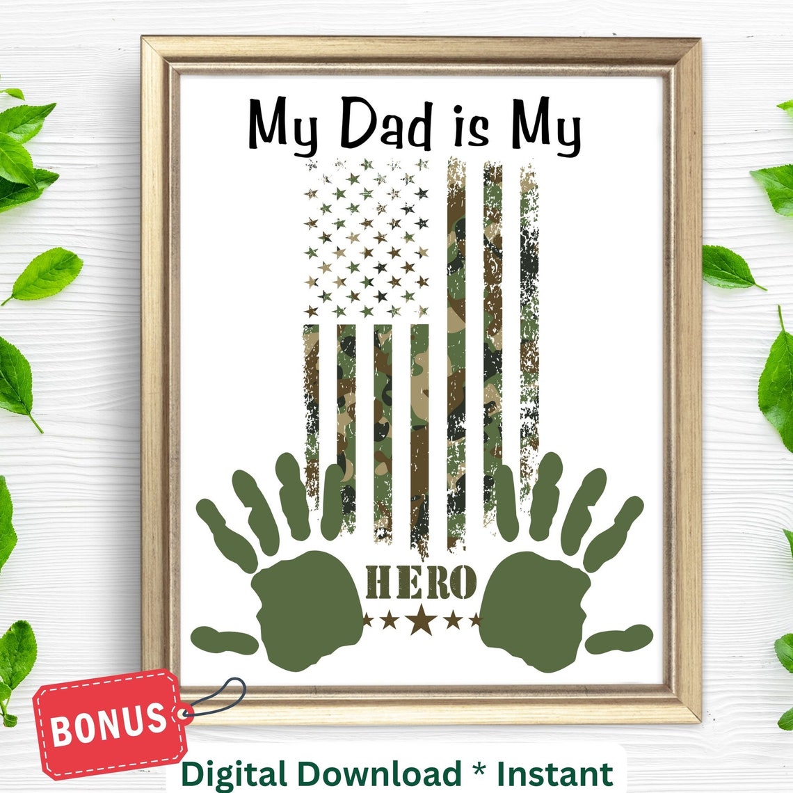 My Dad Is My Hero Camo American Flag Handprint Keepsake Poster