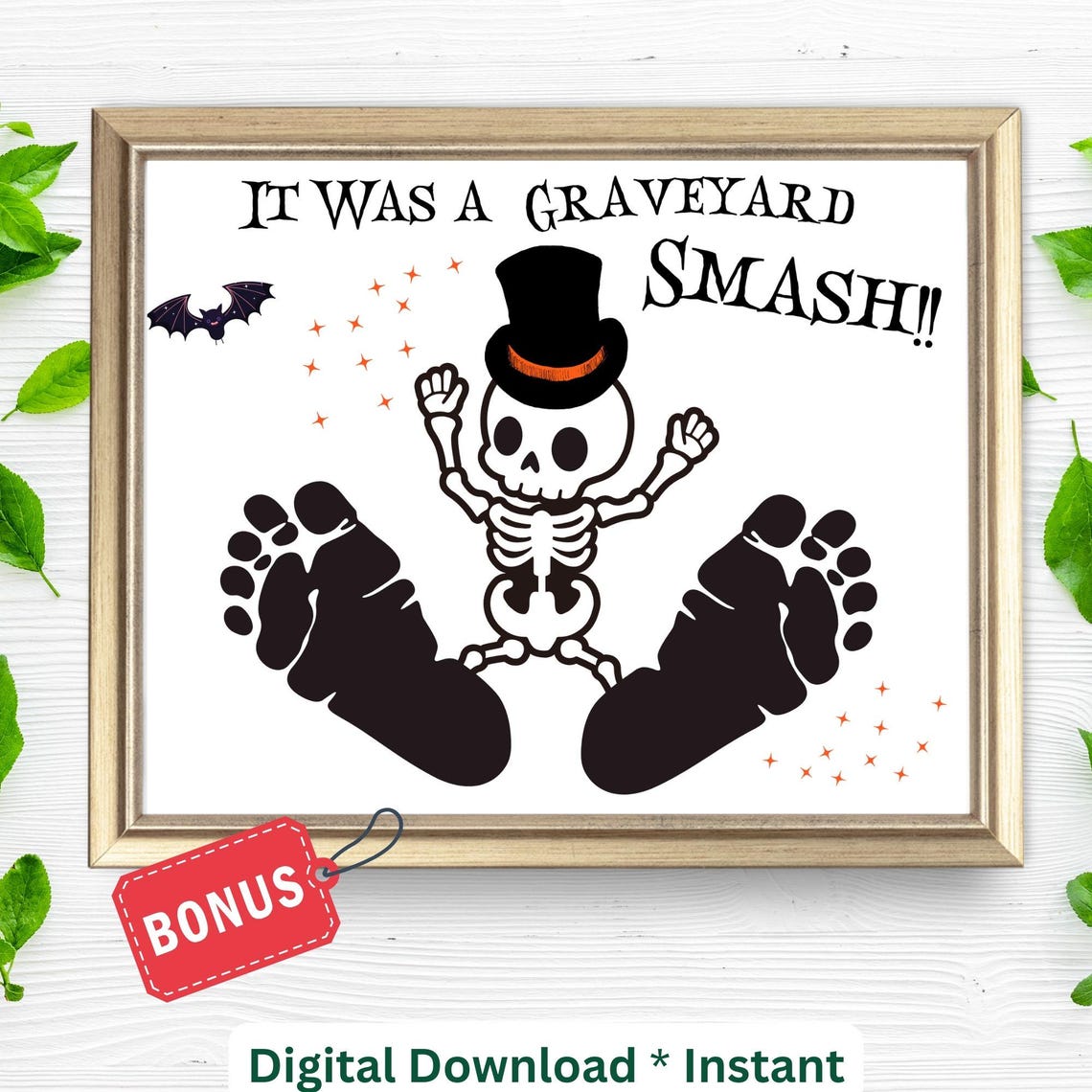 Graveyard Smash Skeleton Halloween Footprint Art Kids Craft Poster