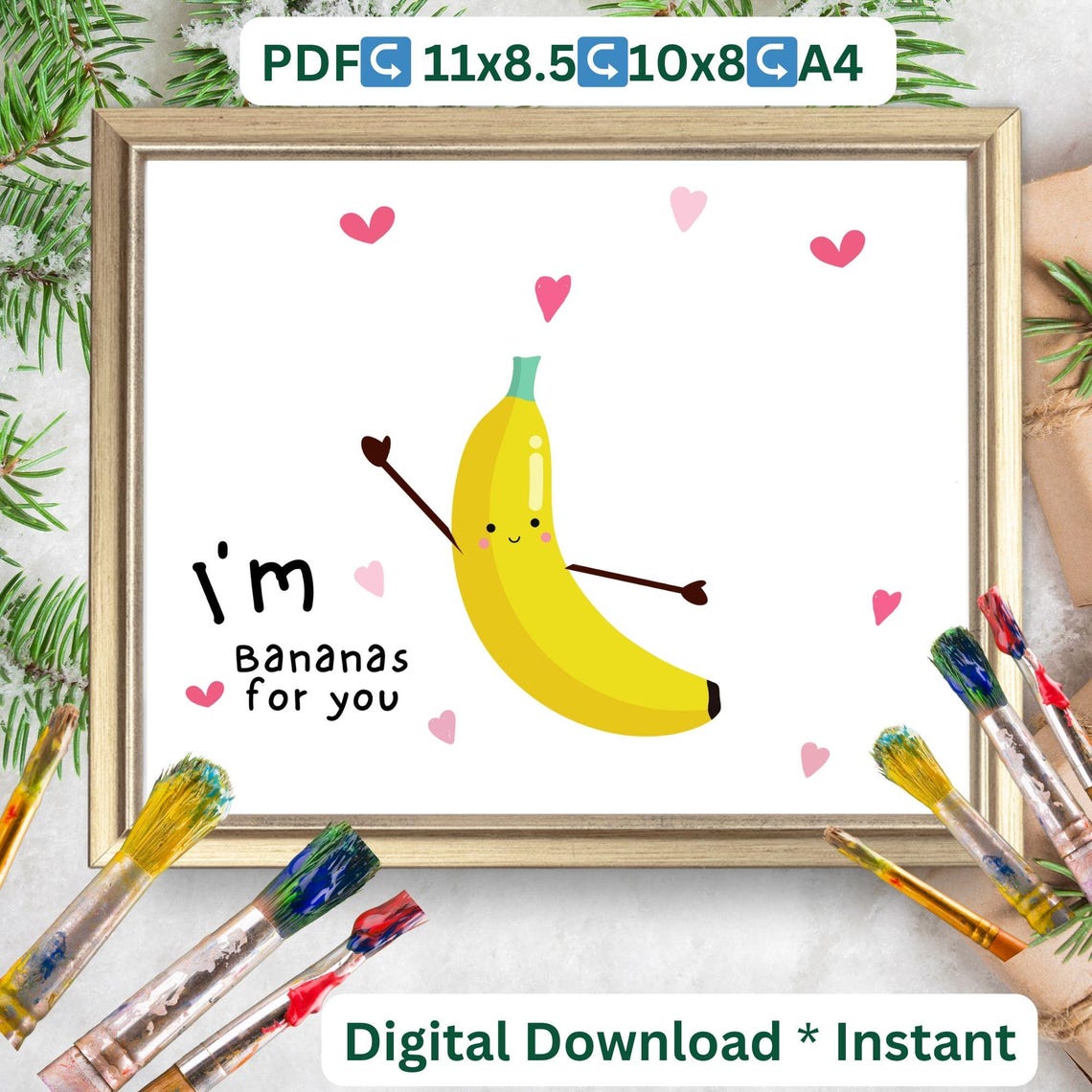 I'm Bananas for You Valentine Handprint Craft Kids Keepsake Poster - Image 2