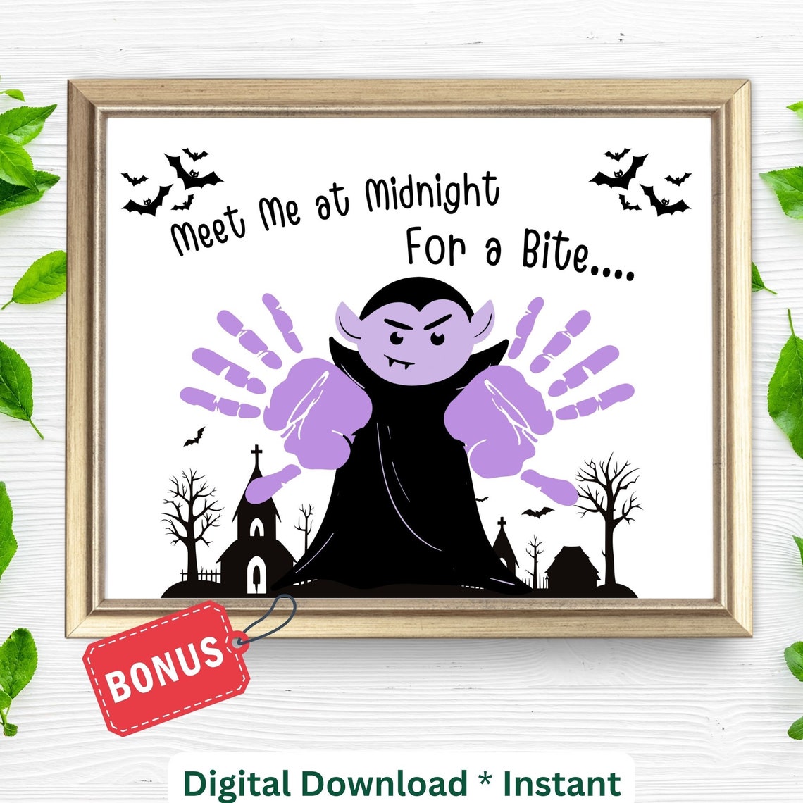 Meet Me At Midnight Vampire Halloween Handprint Art Kids Craft Poster