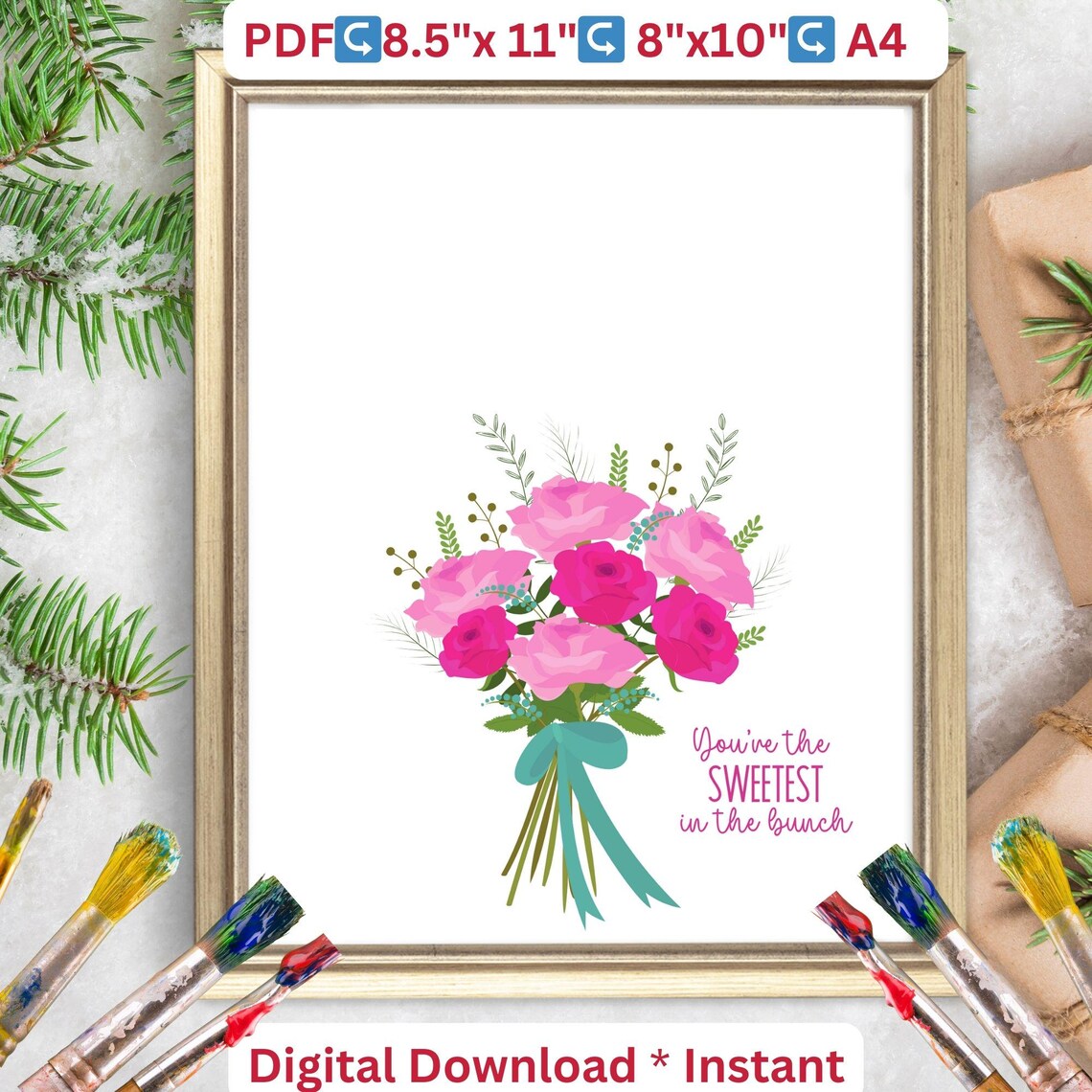 Sweetest in the Bunch Handprint Bouquet Valentine Craft Art Print - Image 2