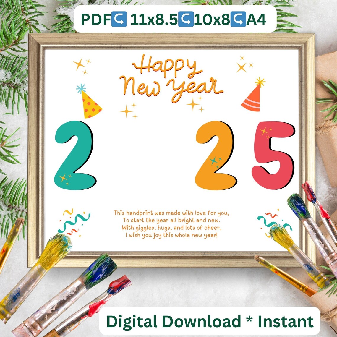 Happy New Year 2025 Handprint Art Poem Print - Image 2
