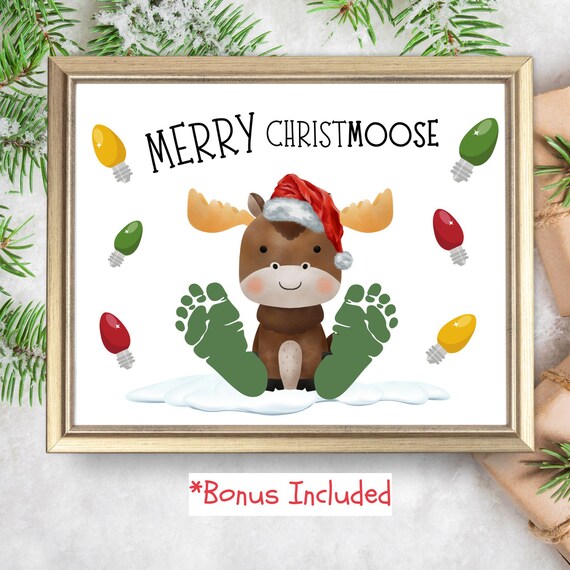 Christmoose Christmas Footprint Art, Holiday Keepsake Print