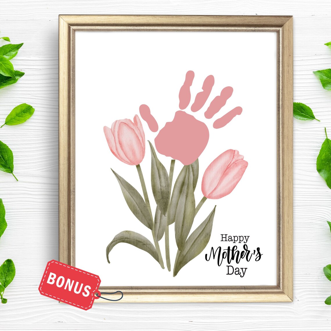 Happy Mother's Day Pink Tulip Flower Handprint Craft Keepsake Print