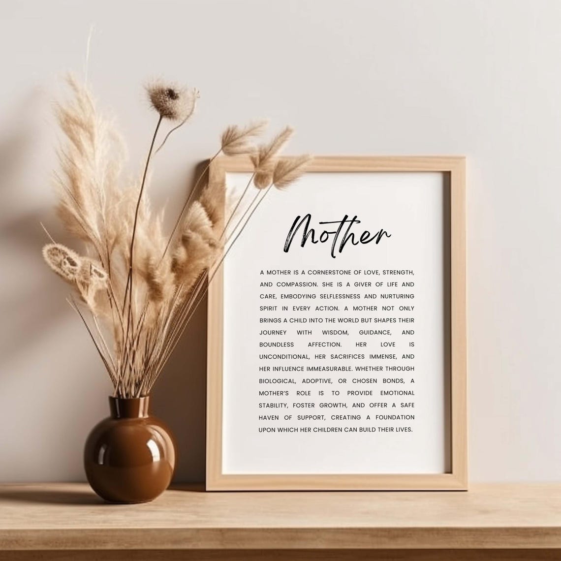 Mother Definition Typography Mom Tribute Minimalist Home Decor Print