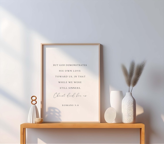 Romans 58 Christ Died For Us Minimalist Christian Bible Verse Wall Art