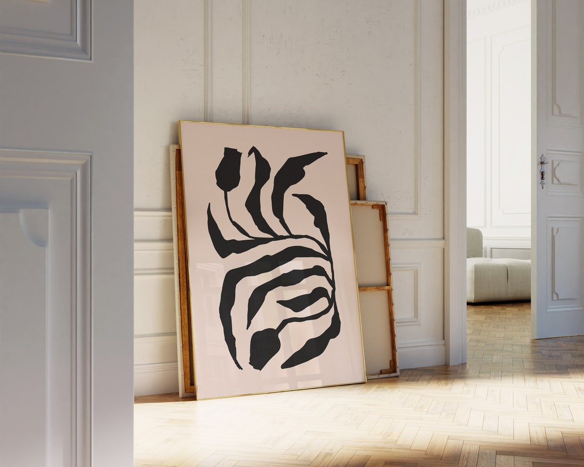 Black Brushstroke Bloom in Wooden Frame Abstract Floral Poster - Image 2