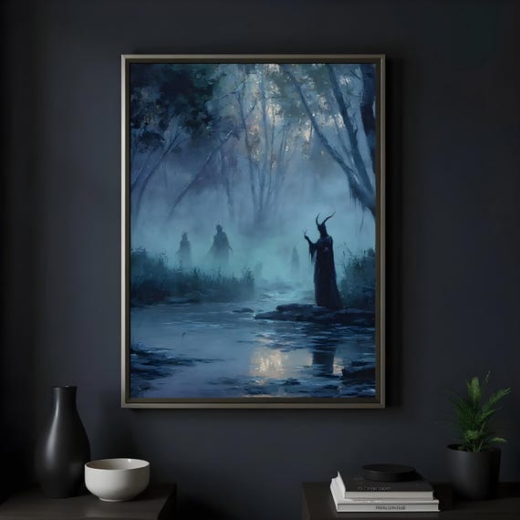 Haunted Forest Halloween Poster Dark Academia Witch Art Framed