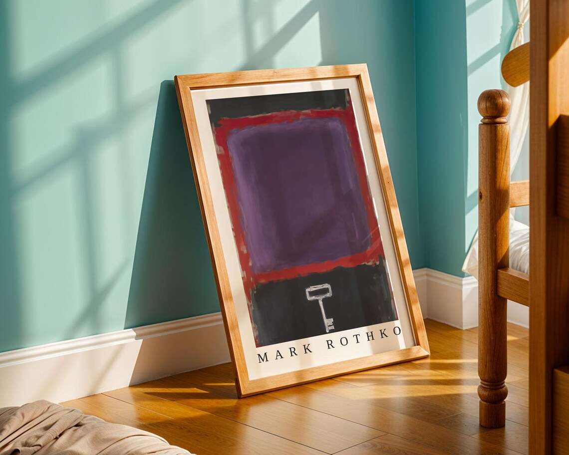 Mark Rothko Small White Key Over Purple and Red Color Blocks Poster - Image 3