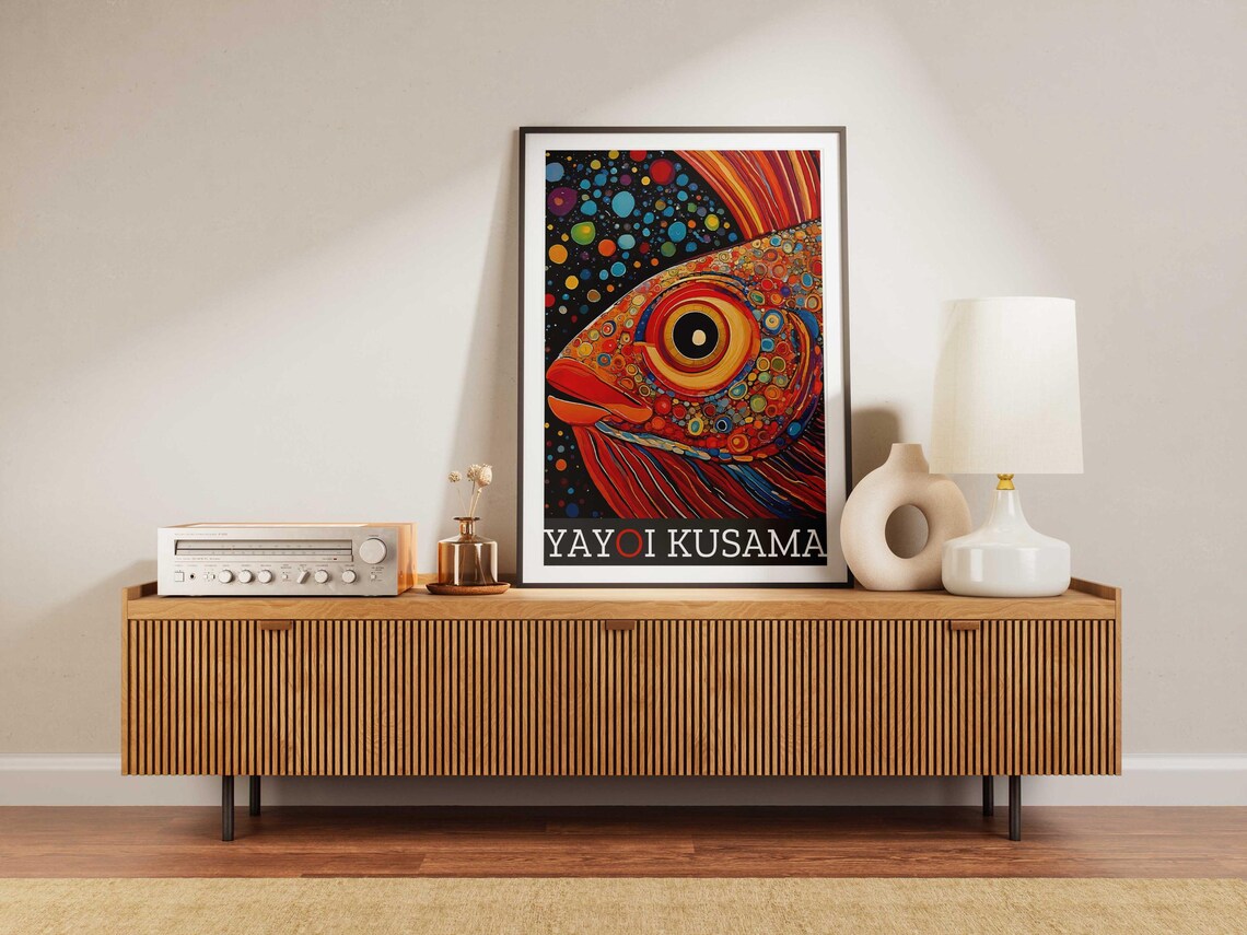 Yayoi Kusama Inspired Bold Red Fish Close Up Portrait Art Poster - Image 5