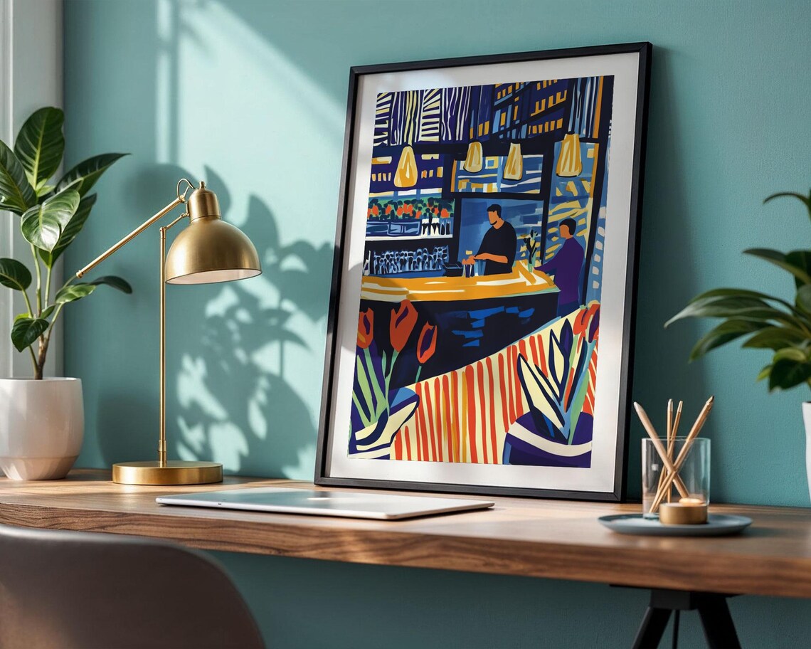 Abstract Jazz And Cafe, Modern Cozy Feeling Art Print - Image 2