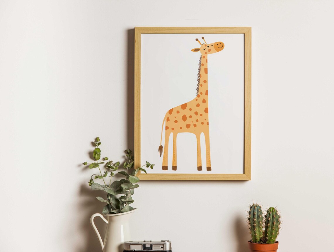 Smiling Giraffe Safari Baby Nursery For Cute Kids Room Wall Art - Image 4