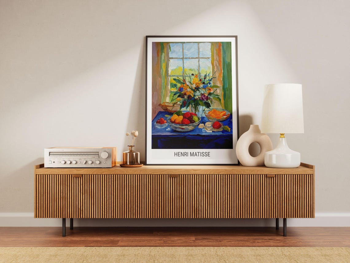Matisse Style Fruit and Flower Still Life by Sunny Window Poster - Image 4