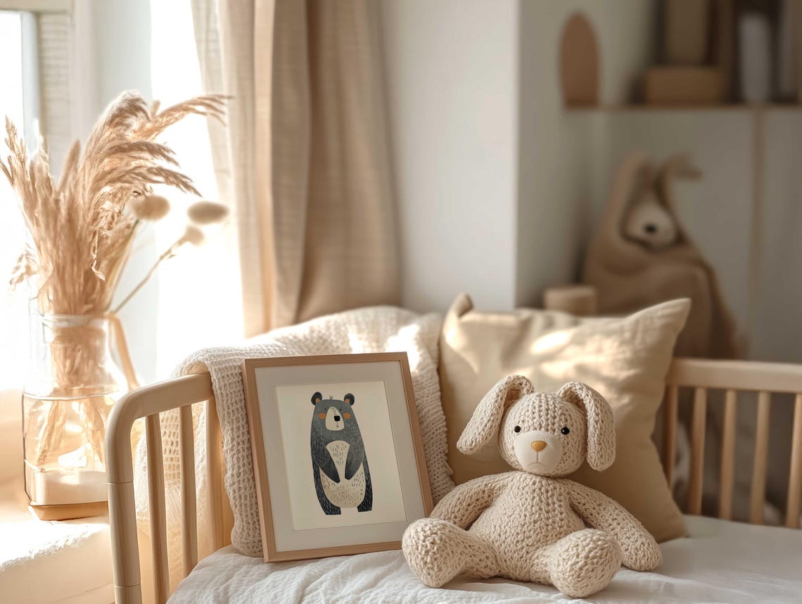 Standing Gray Bear With Cream Belly Minimalist Nursery Poster - Image 4