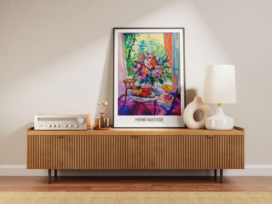 Matisse Style Flower Bouquet and Fruit by Garden Window Poster - Image 4