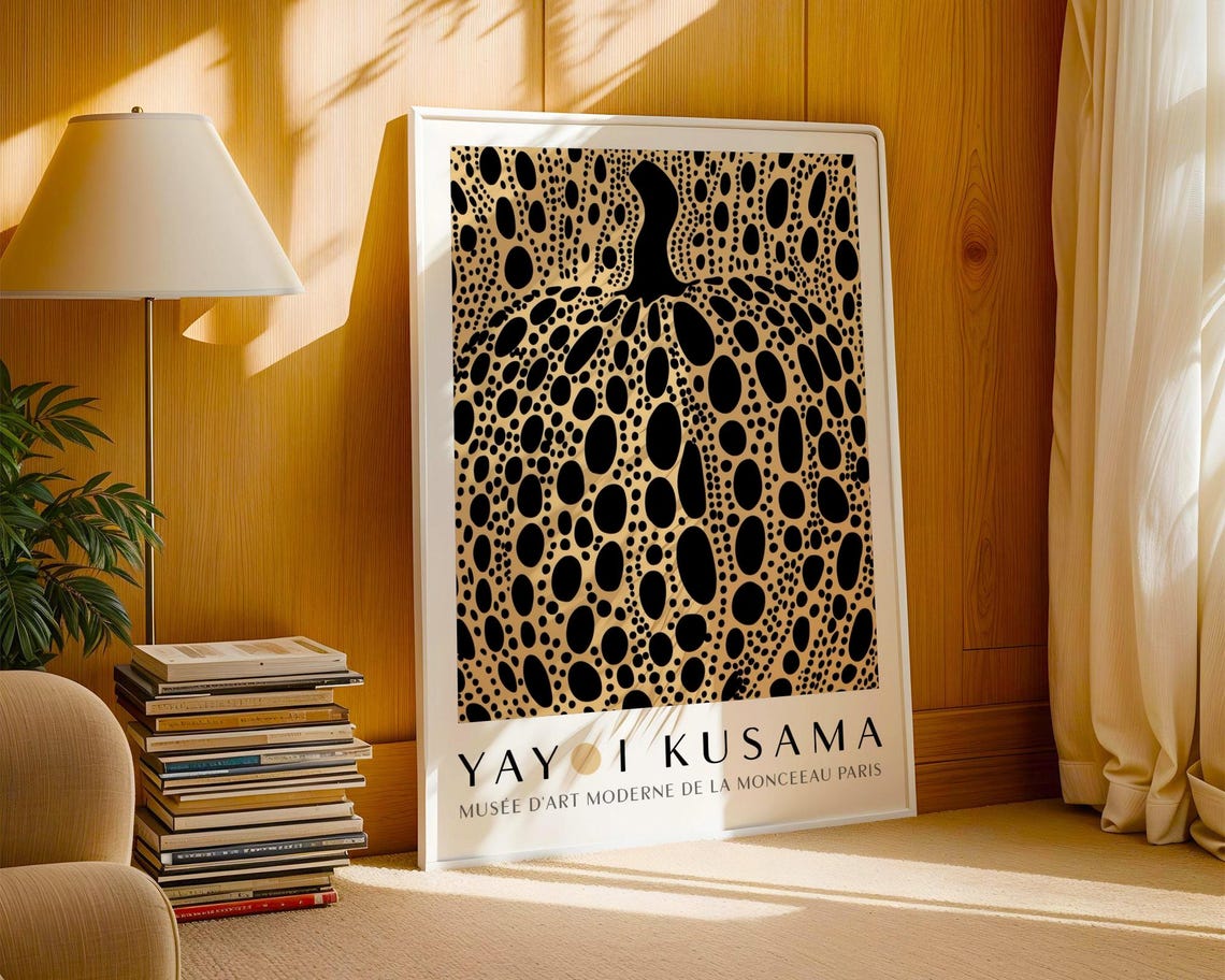 Kusama Dotted Pumpkin In Beige And Black Museum Style Poster - Image 3