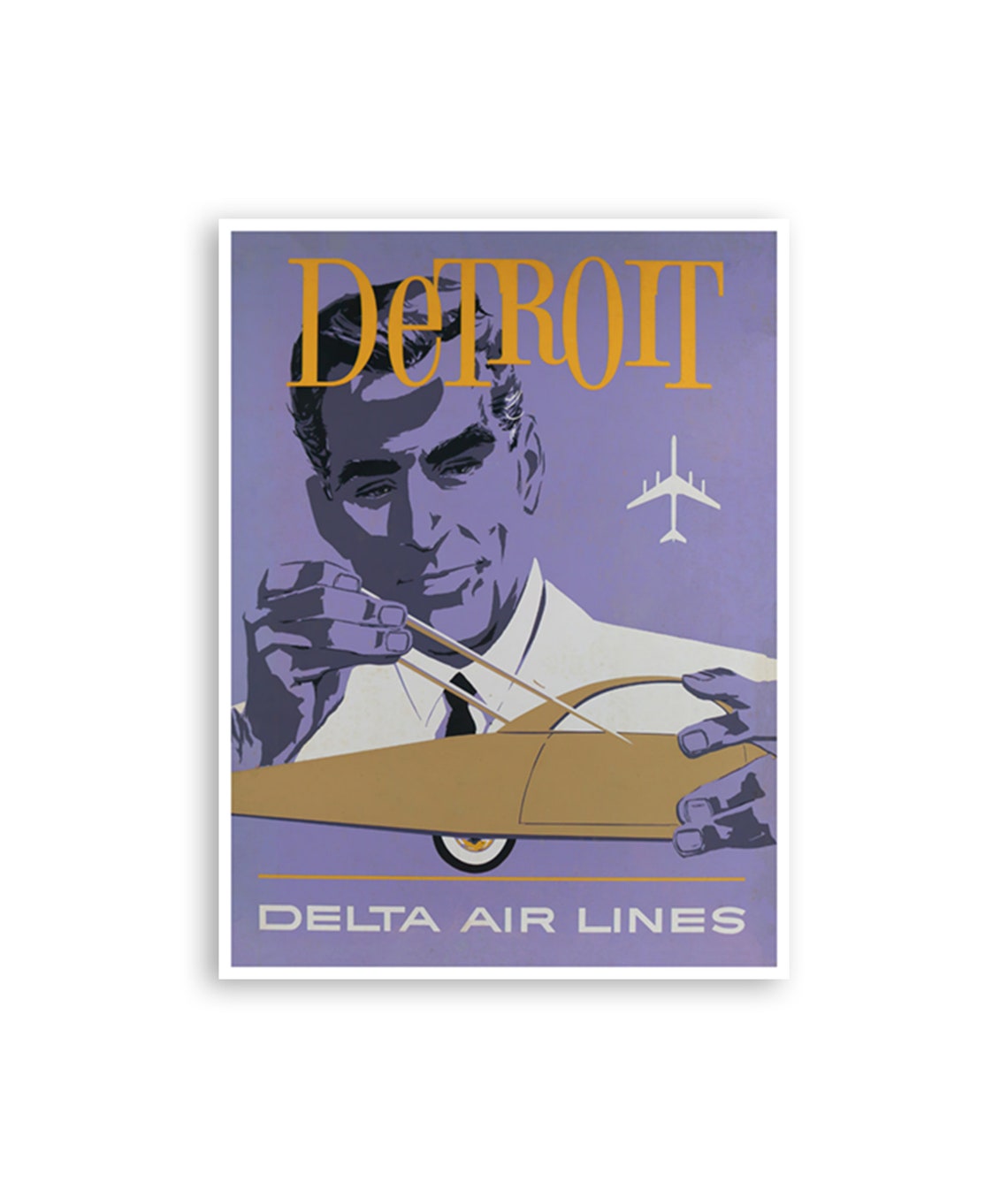 Detroit Delta Air Lines Vintage Travel Poster Auto Engineer Design