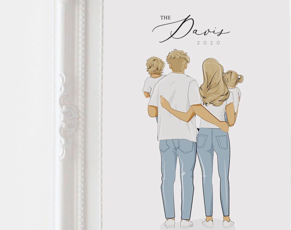 Personalized Family of Three Portrait Custom Name and Year Wall Art - Image 3