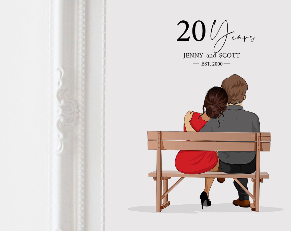 20 Years Anniversary Personalized Couple on Bench Portrait Poster