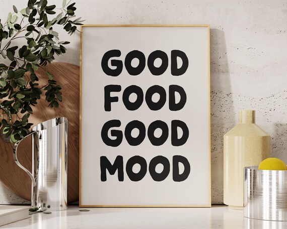 Good Food Good Mood Print Retro Wall Decor Trendy Wall Art Cute Aesthetic Kitchen Decor Food Poster Monochrome