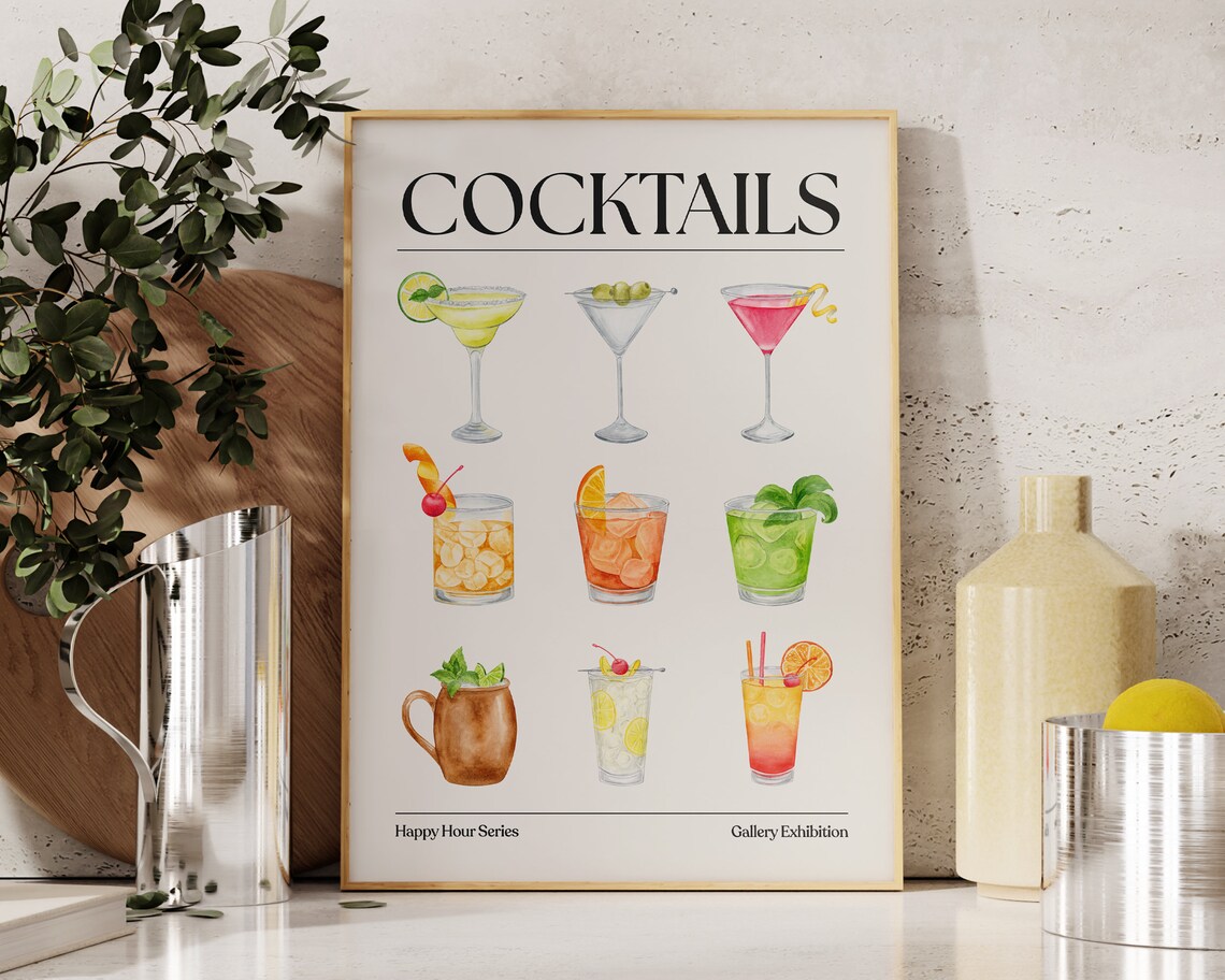 Cocktails Watercolor Happy Hour Gallery Bar Cart Drink Poster - Image 2