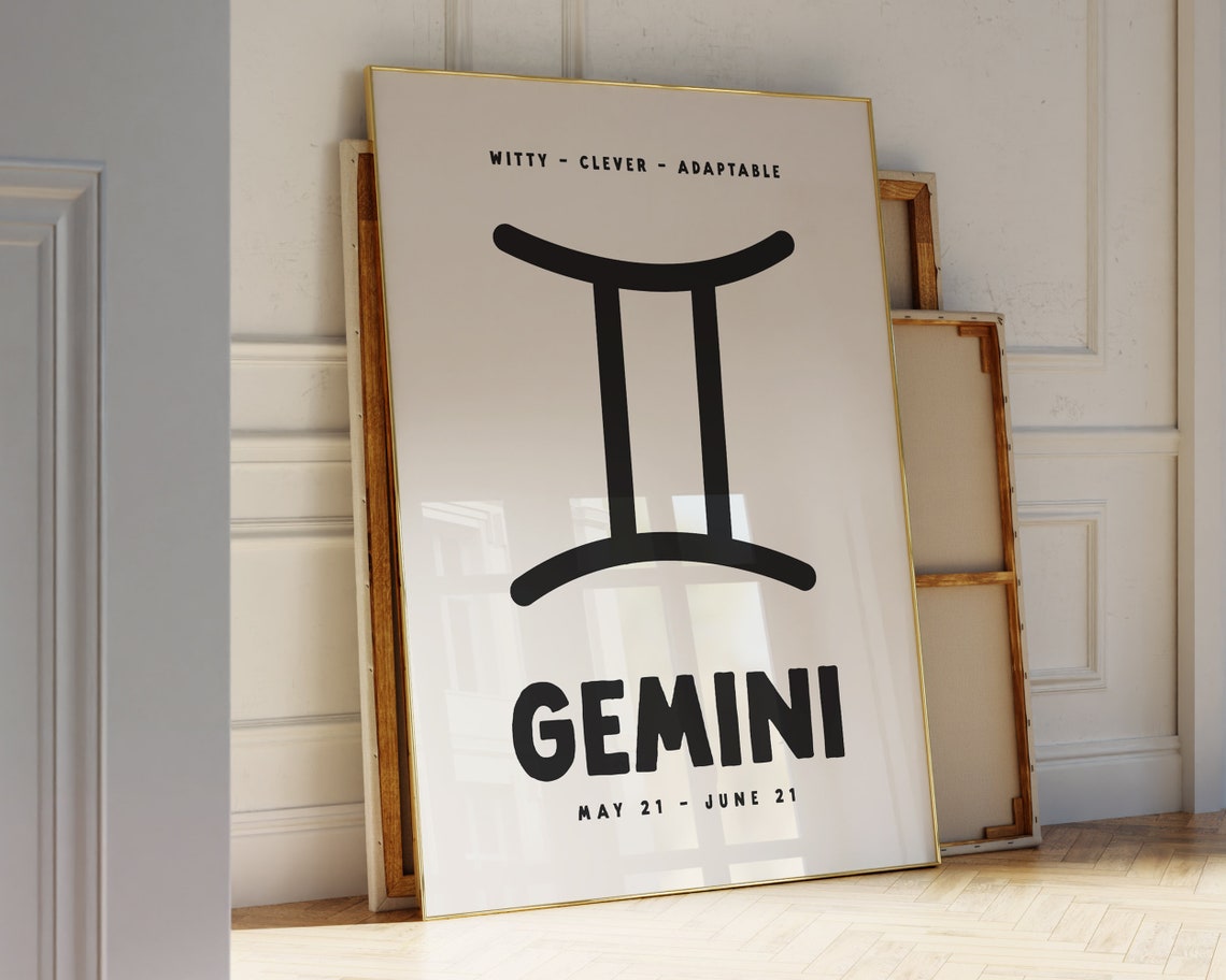 Gemini Zodiac Symbol Black Star Sign Astrology Birthday Gift Poster - Image 3
