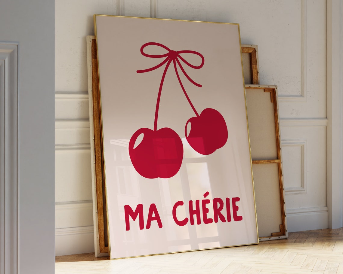Cherry Bow Art Print, Preppy Room Decor