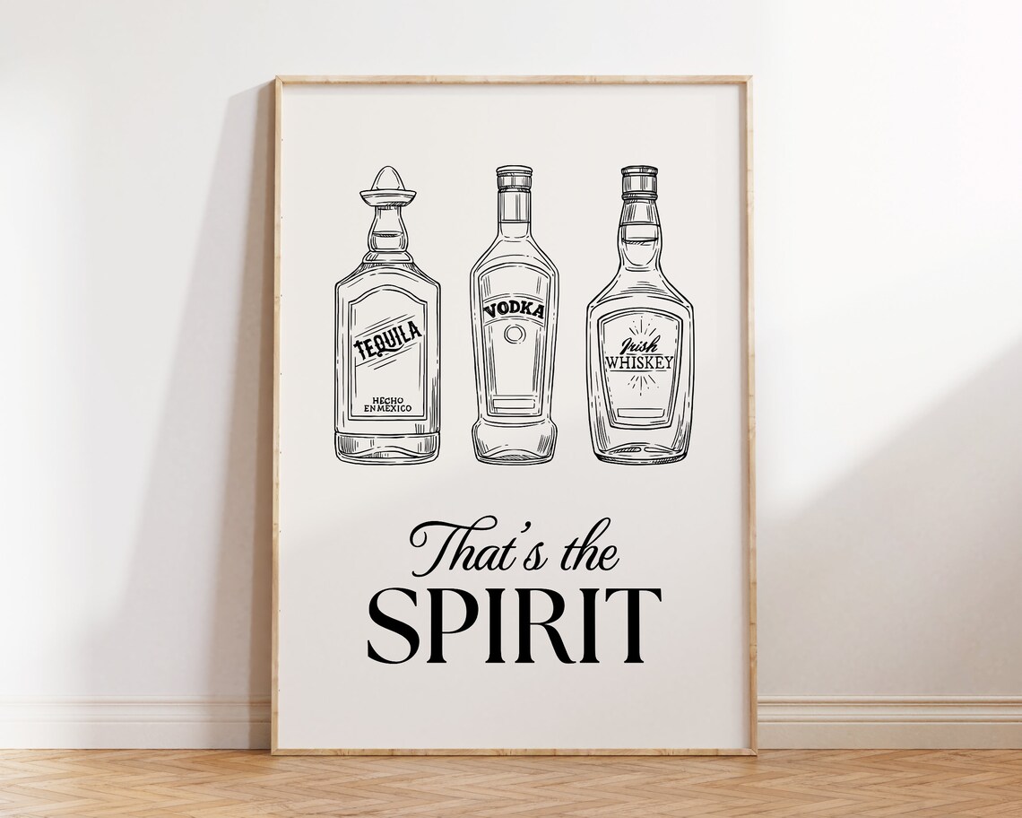 Thats The Spirit Liquor Bottle Line Art Cocktail Bar Decor Poster - Image 2