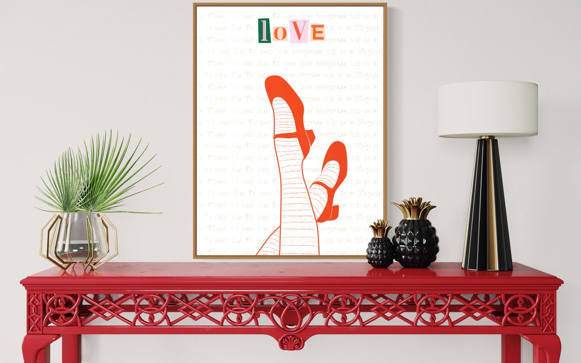 Love Block Letters Red High Heels Fashion Romance Art Poster - Image 4