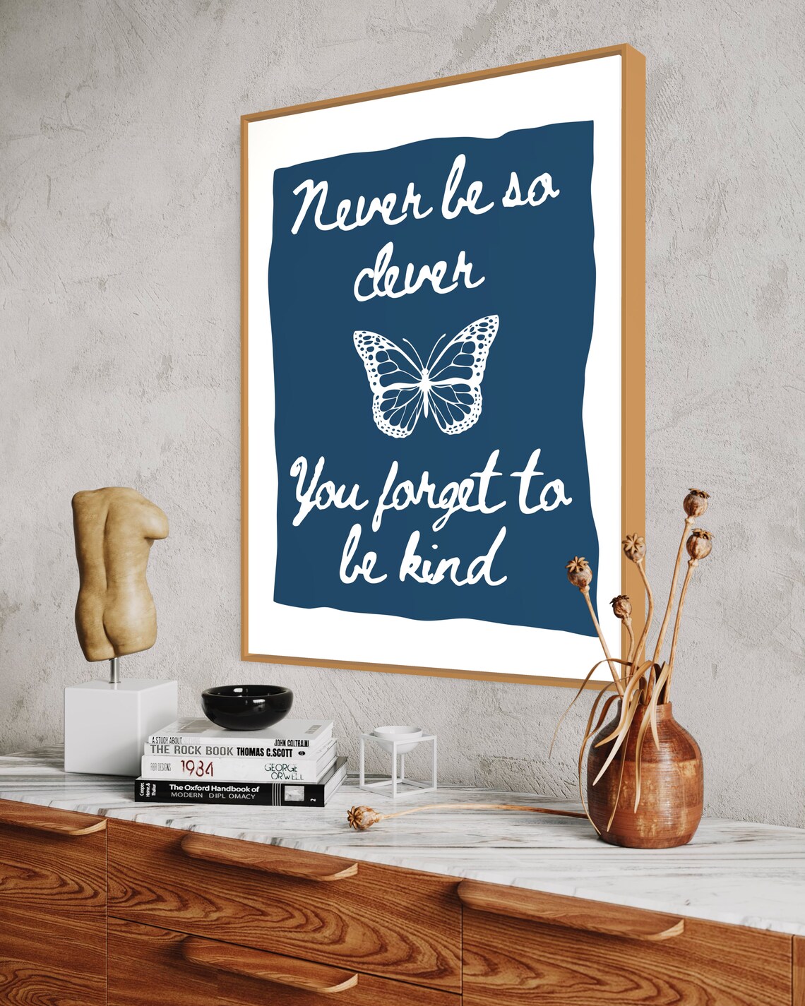 Never Be So Clever You Forget to Be Kind Butterfly Navy Art Poster - Image 4