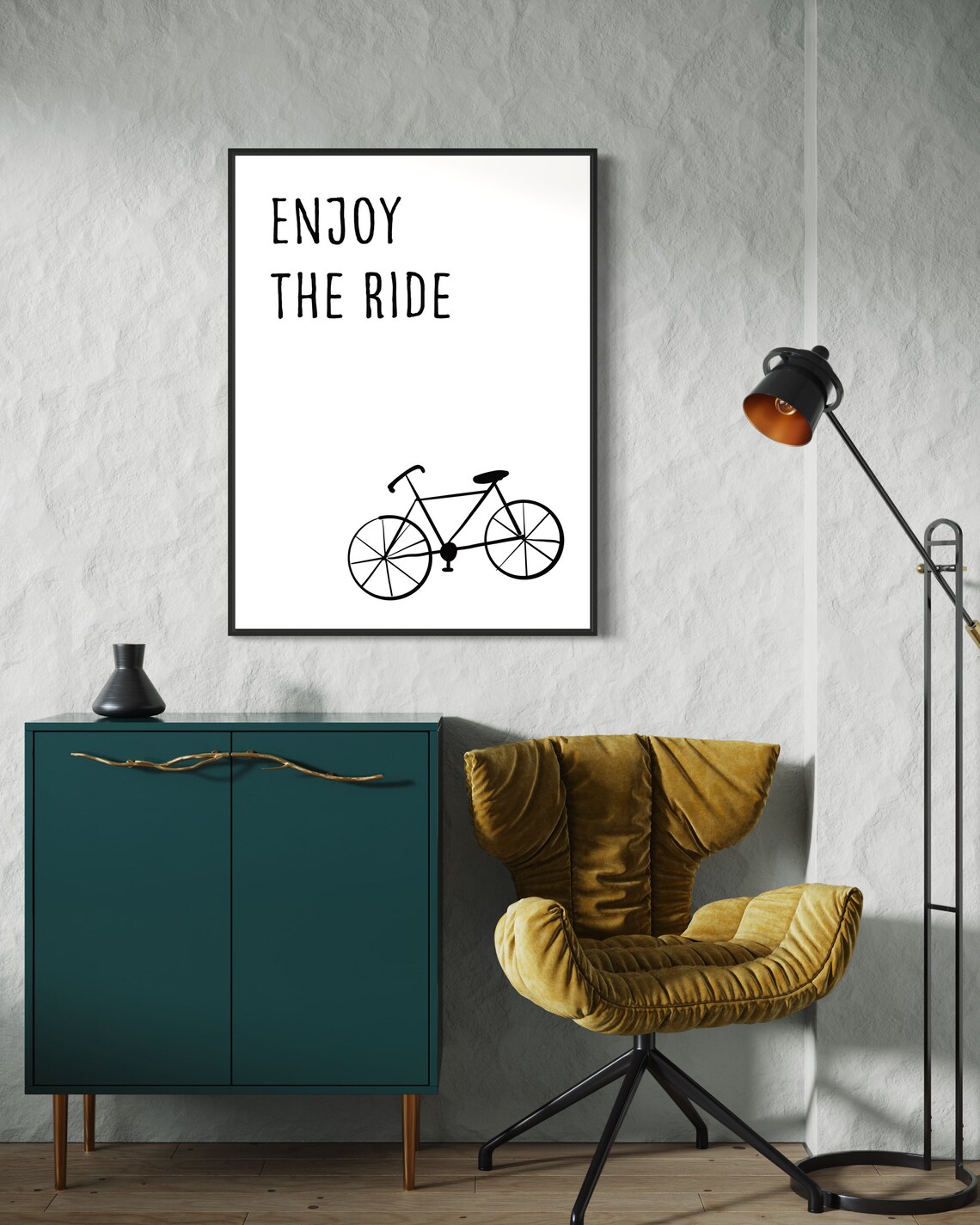 Enjoy The Ride Bicycle Line Drawing Minimalist Black White Quote Poster - Image 4