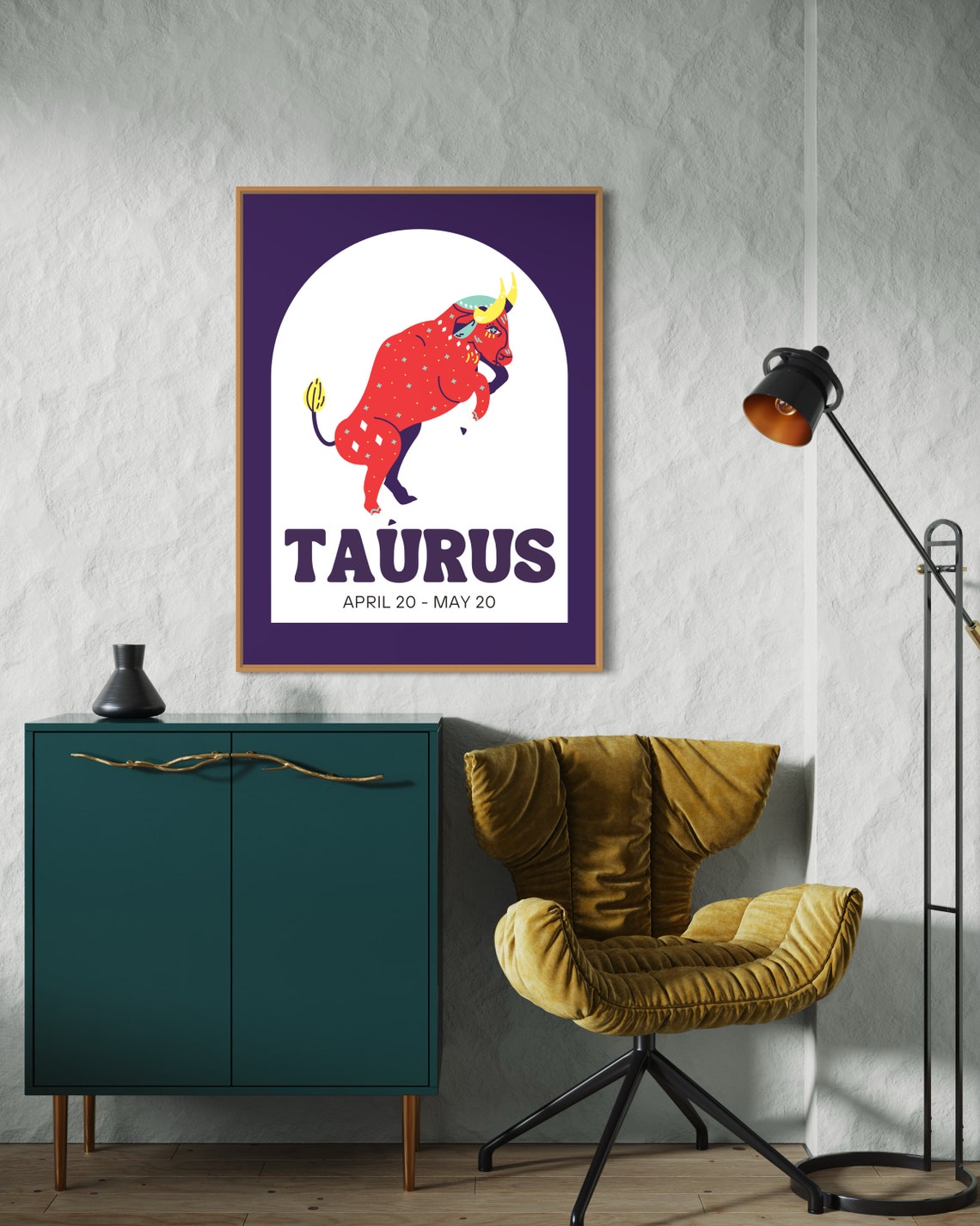 Taurus Wall Art Print Retro Zodiac Poster Retro Wall Decor Taurus Bull - Image 4