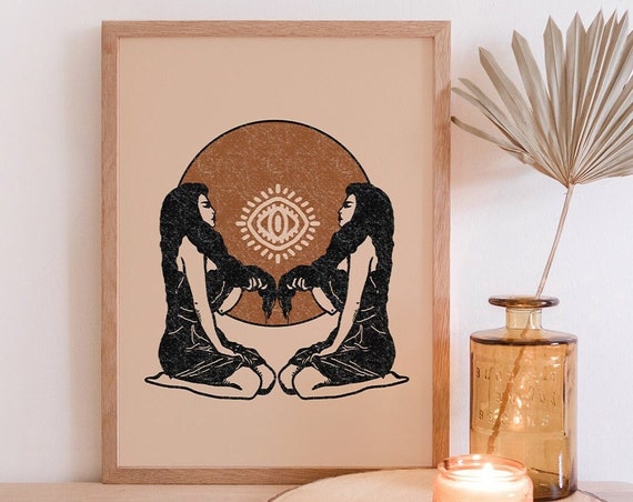 Vintage Sisterhood Artwork Witchy Wall Decor Spiritual Celestial Star Poster Witch Boho Art