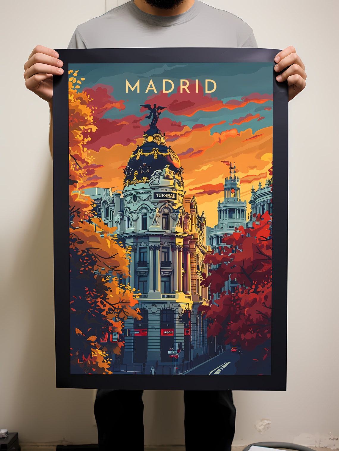Madrid Spain Metropolis Building Sunset Illustrated Travel Poster - Image 2