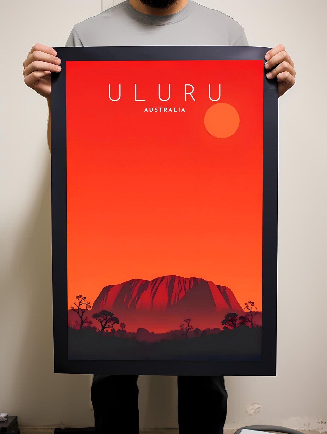 Uluru Australia Red Sunset Desert Minimalist Style Travel Poster