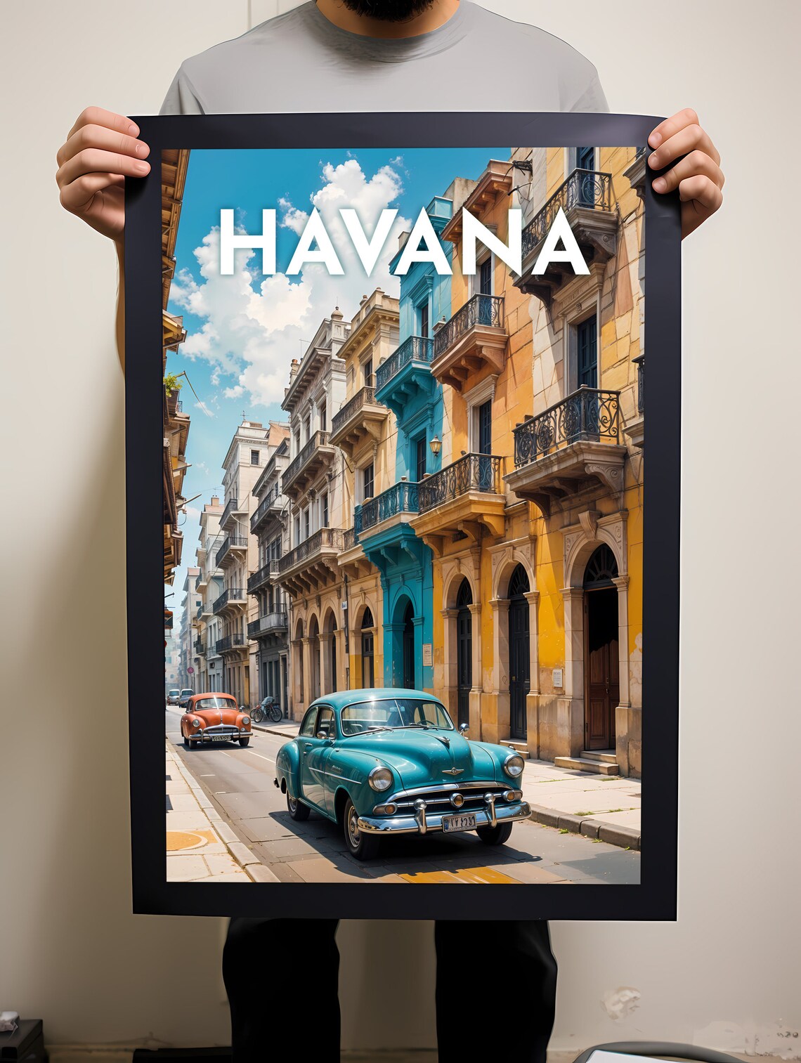 Havana Cuba Classic Cars Colorful Old Colonial Street Poster