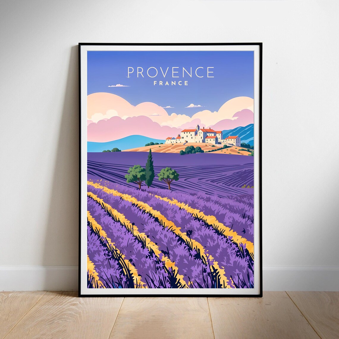 Provence Lavender Fields Hilltop Village France Travel Poster