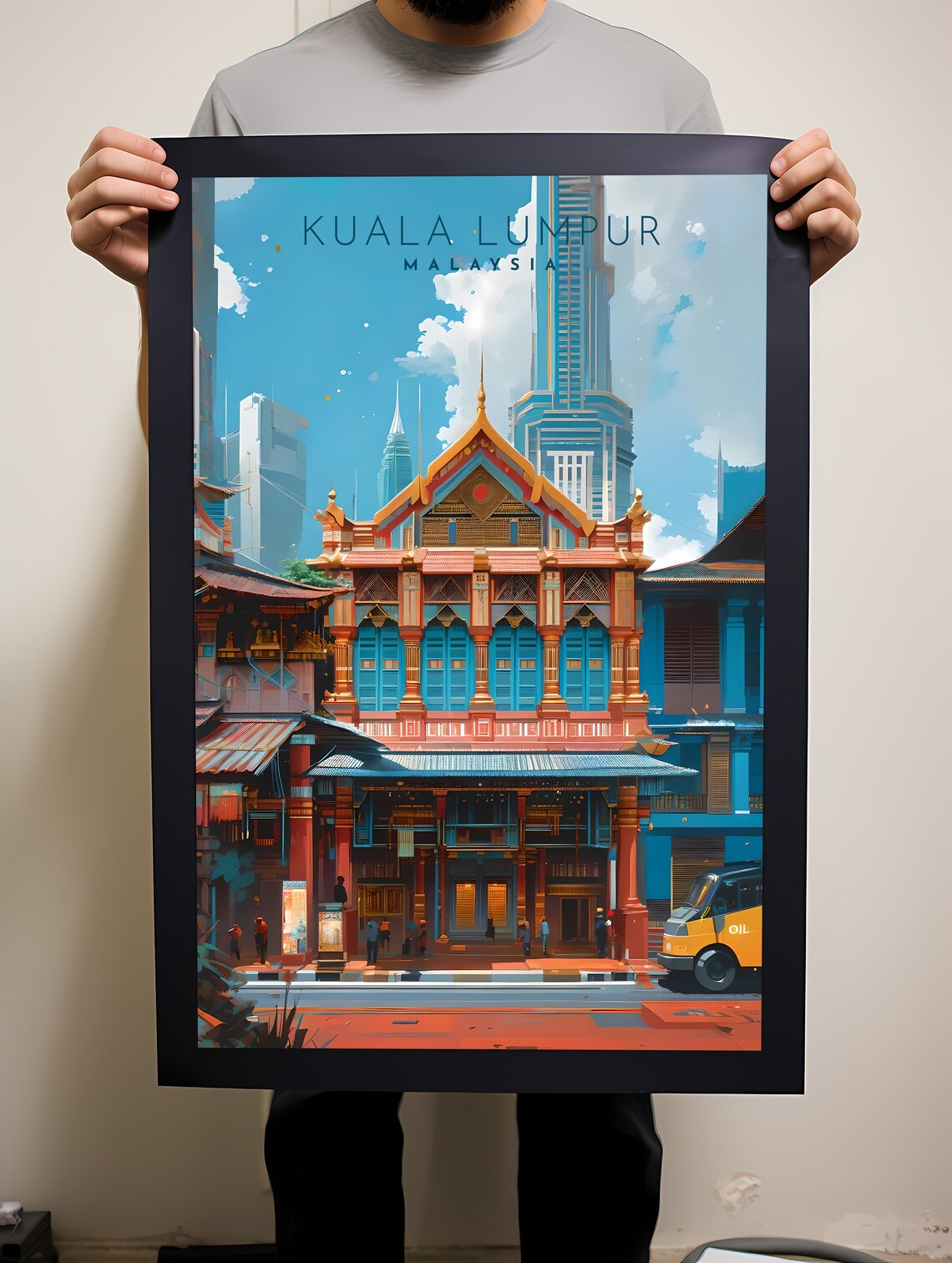 Kuala Lumpur Malaysia Colorful Temple Street Illustration Poster