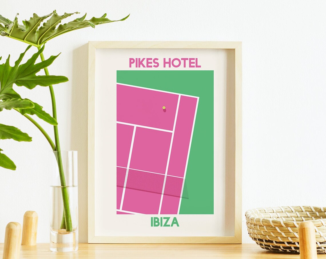 Pikes Hotel Ibiza Pink Tennis Court Retro Travel Sport Poster - Image 6