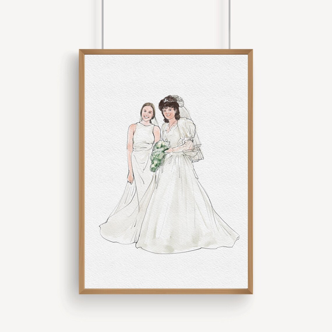 Custom Bride And Mother Watercolor Portrait Art