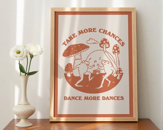 Dancing Frogs Retro Print Print Living Room Wall Art Cute Wall Decor Art Poster Burnt Orange