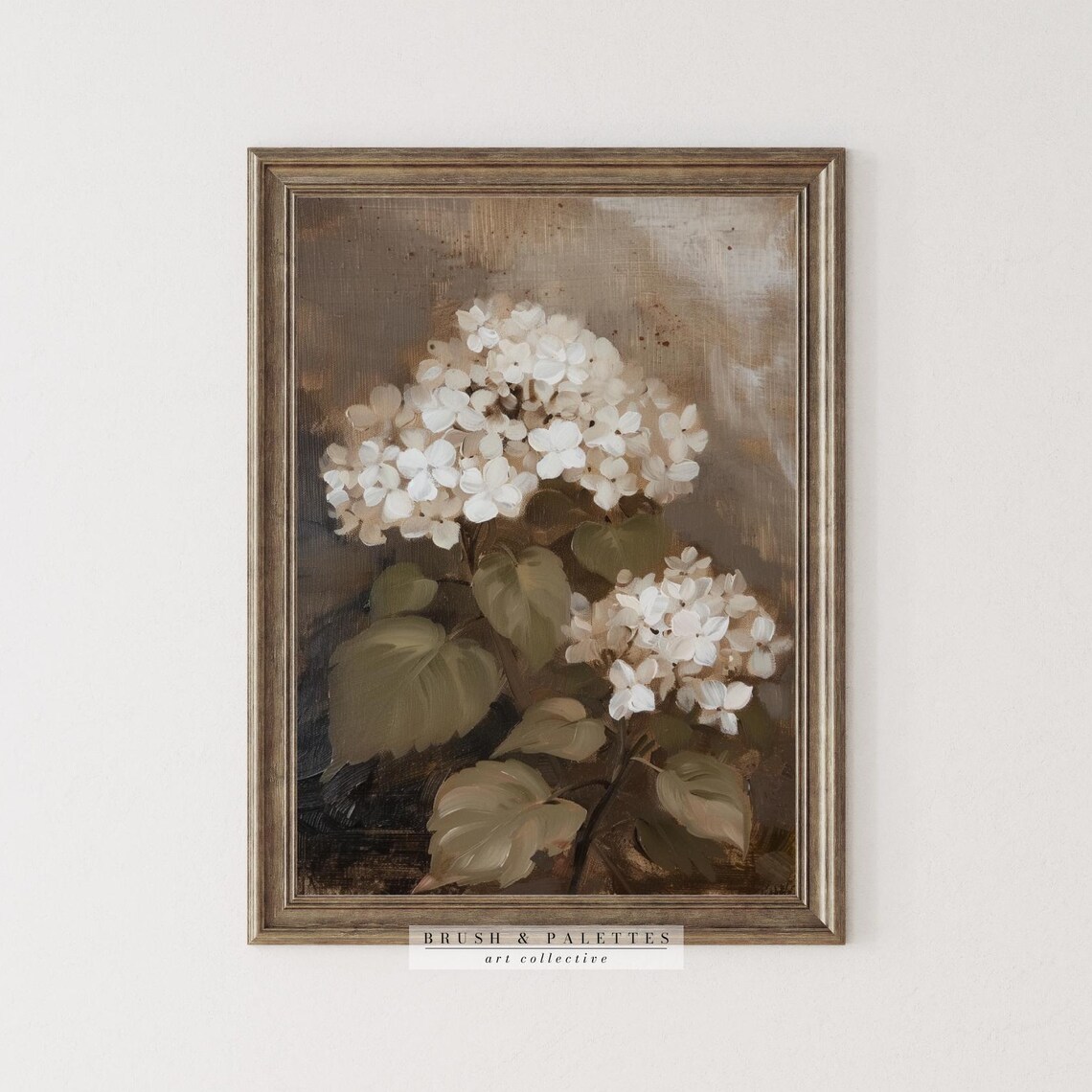 White Hydrangea Blossoms Vintage Botanical Oil Painting Poster