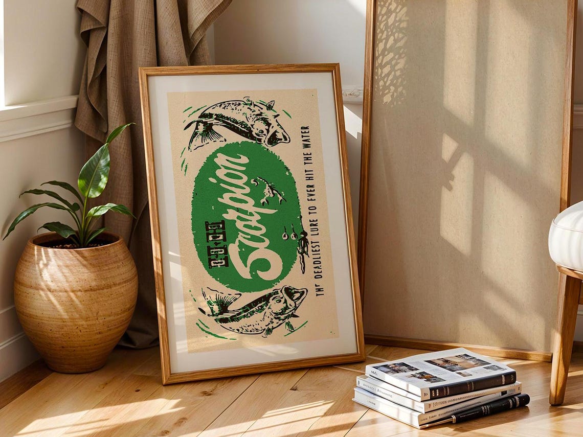 Scorpion Fishing Lure Vintage Deadliest Lure Angler Green Poster - Image 3