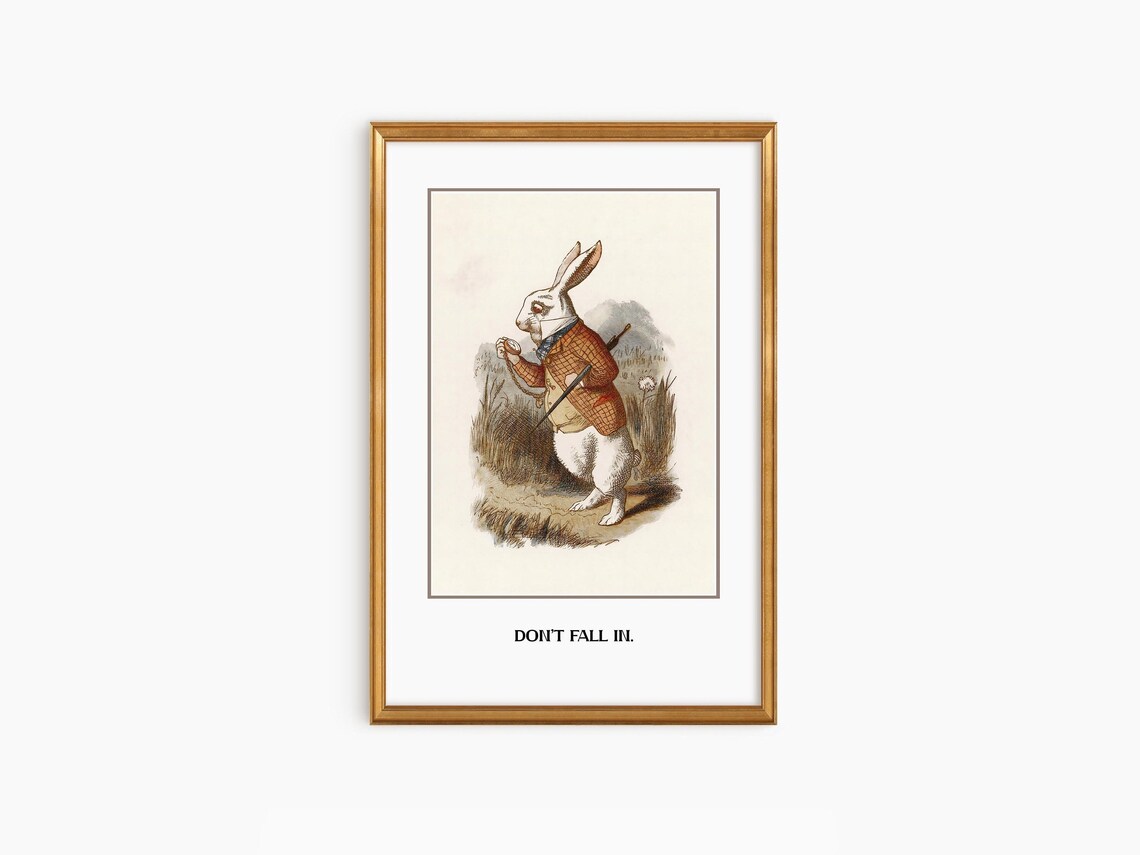 White Rabbit Bathroom Art Print, Neutral Vintage Style