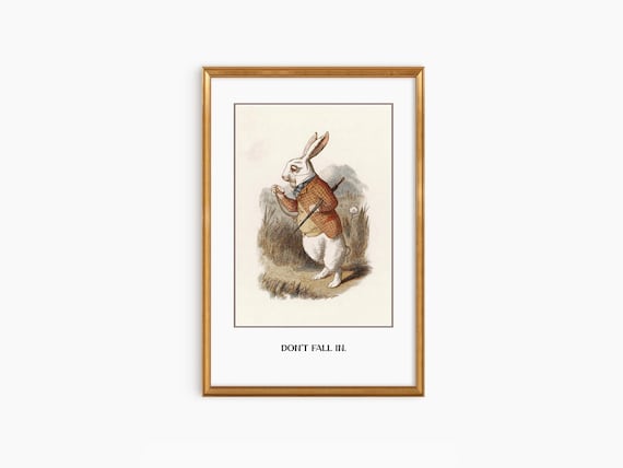 White Rabbit Bathroom Art Print, Neutral Vintage Style