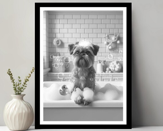 Brussels Griffon Wall Art Funny Bathroom Decor Pet Portrait Dog Gift In Bubble Bath