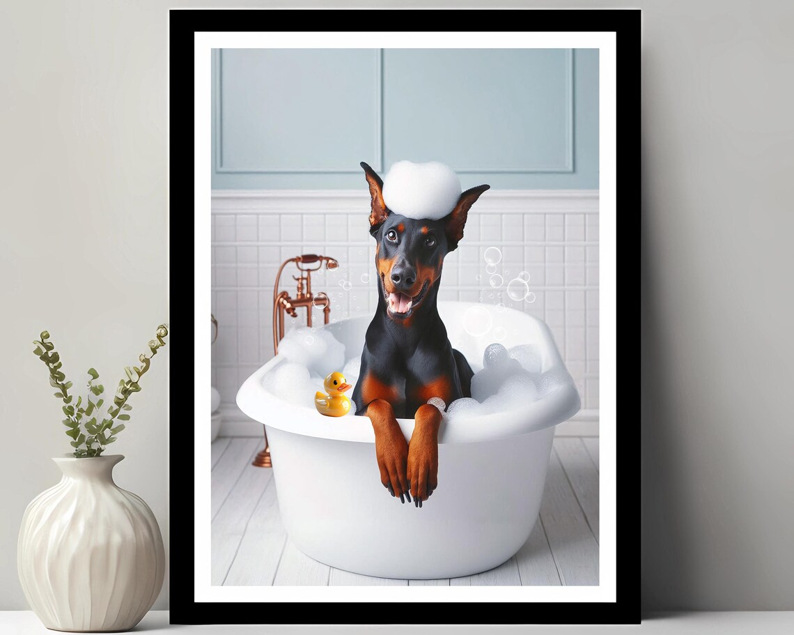 Doberman Pinscher Funny Bathroom Decor Art Print