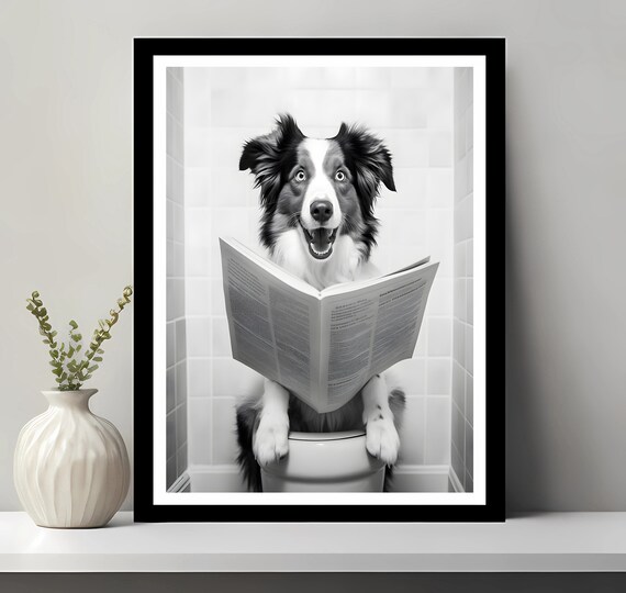 Australian Shepherd Wall Art Funny Bathroom Decor Dog In Toilet Animal Petshop Gift