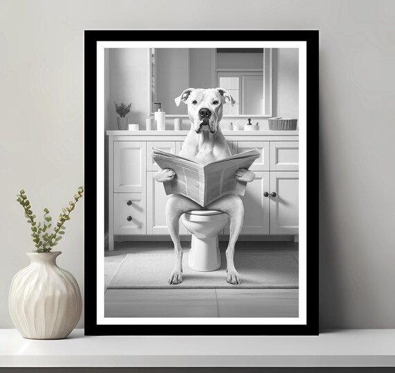 Argentine Dogo Wall Art Funny Bathroom Decor In Toilet Animal Petshop Dog Gift